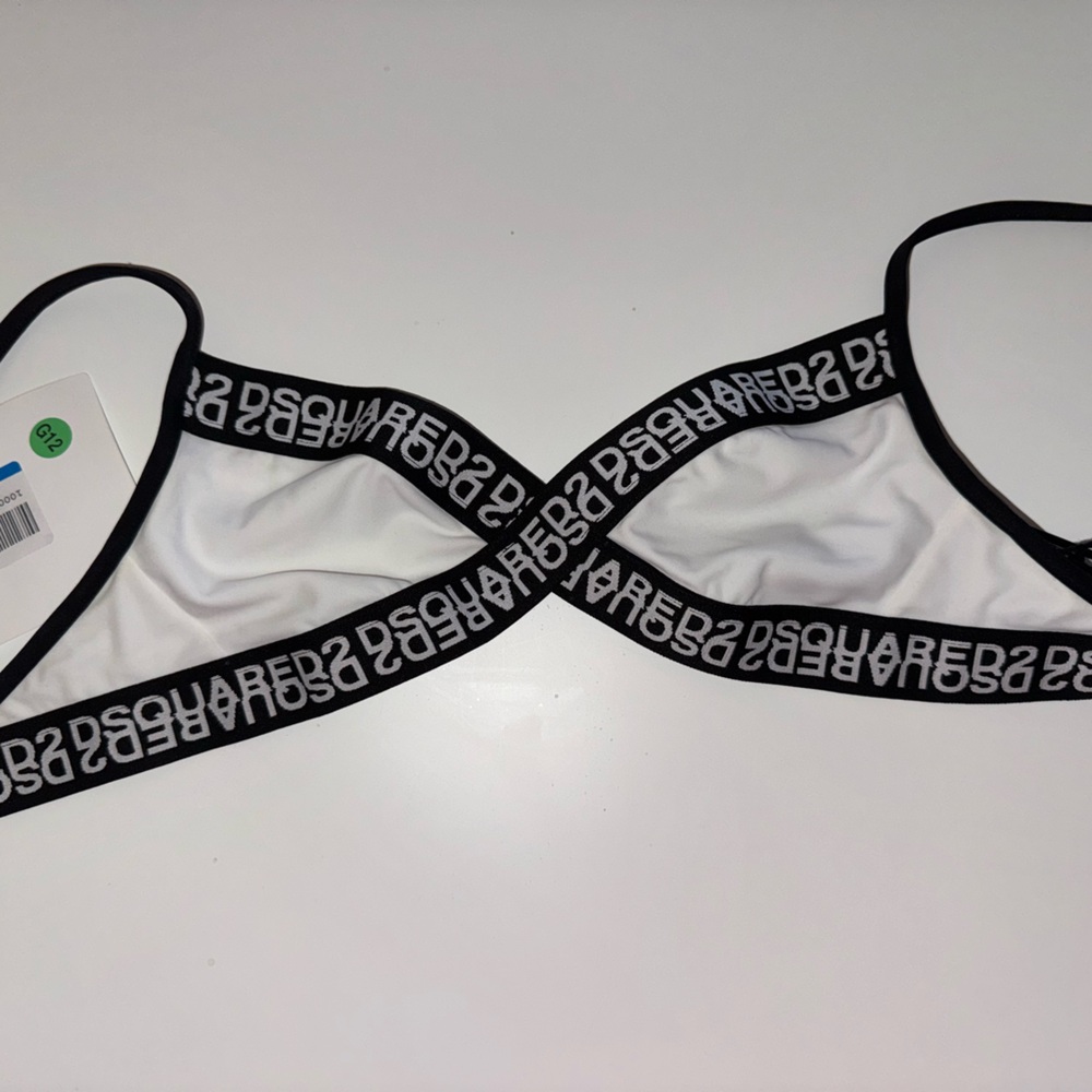 DSQUARED2 White and Black Strappy Bikini Top